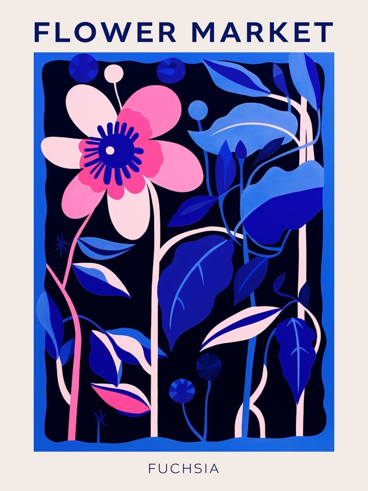 Blue Flower Market Poster Fuchsia 3