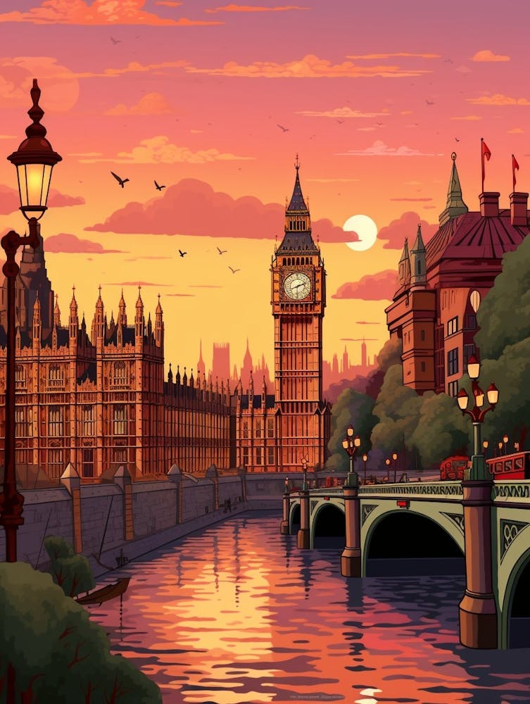 Big Ben And The House Of Parliament Pixel Art 4