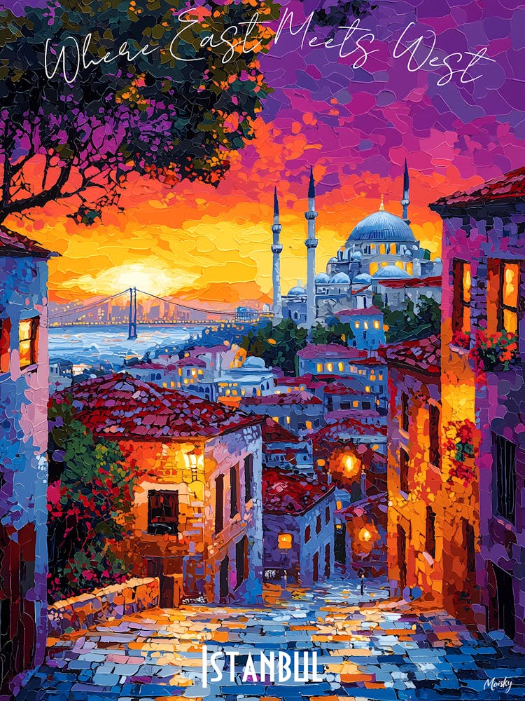 Istanbul City Skyline, abstract cubism vibrant Poster