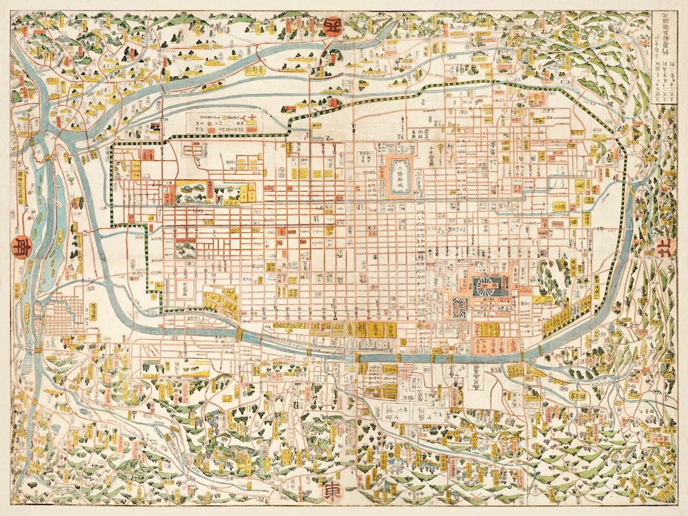 Map Of Kyoto (1863), By Takebara Kahei