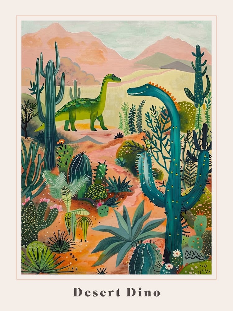 Abstract Dinosaur In The Desert Painting 2 Poster