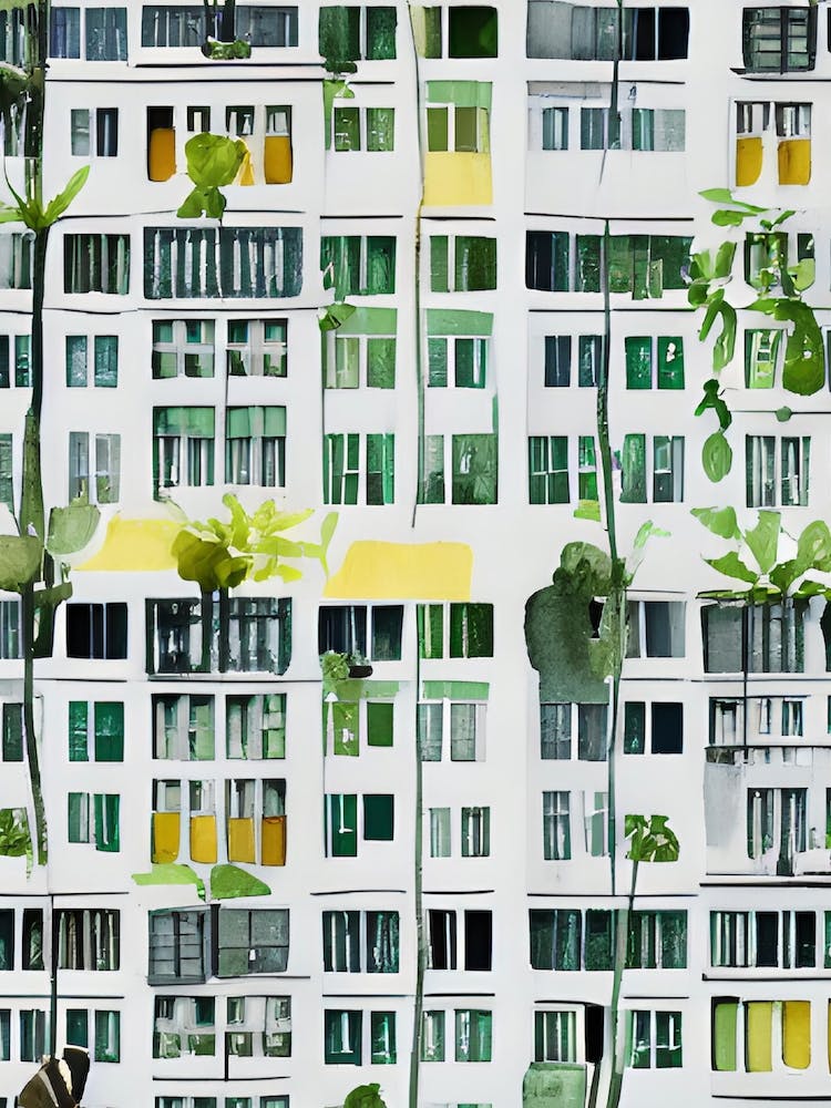 Urban Jungle Wood Block Apartment Blocks Flats Building Architecture Abstract Flora Plants