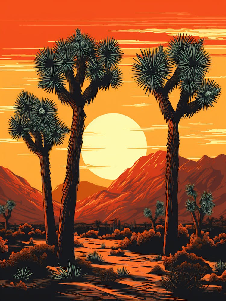 Retro Illustration Of A Joshua Trees At Sunrise 4