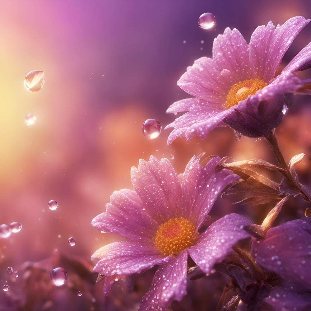 Water Drops On Purple Flowers