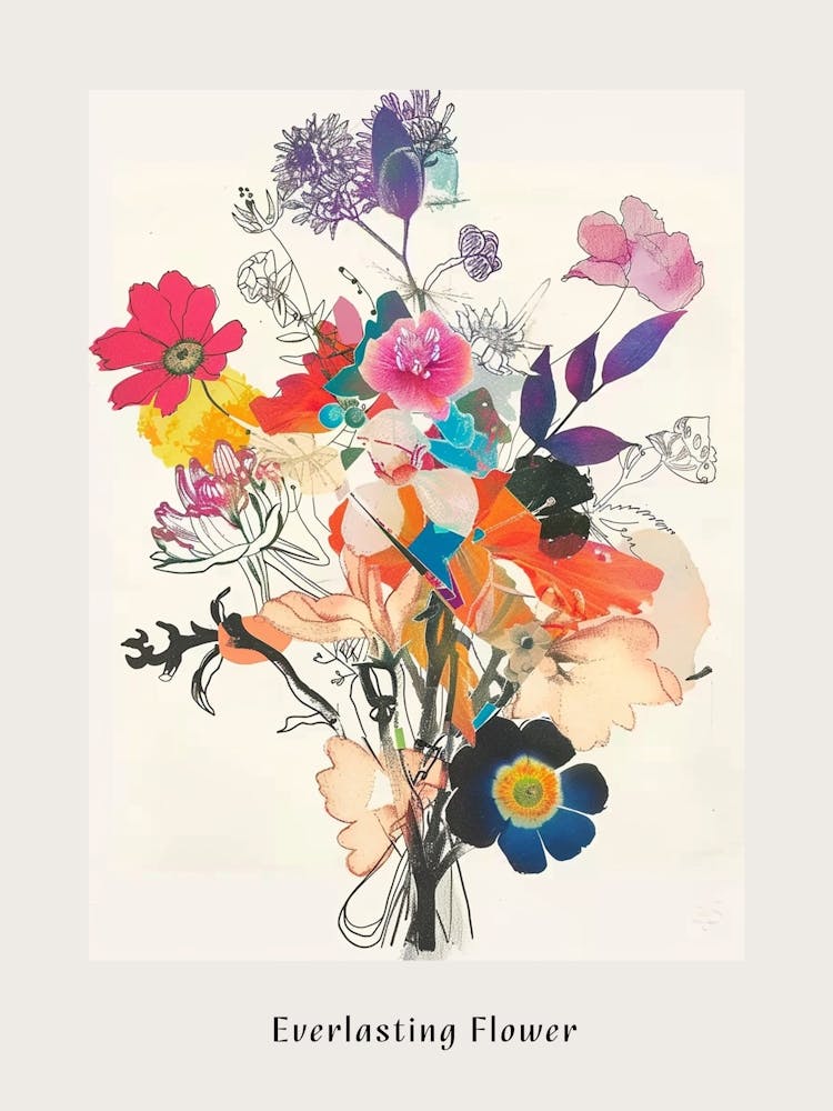Everlasting Flower 3 Collage Flower Bouquet Poster