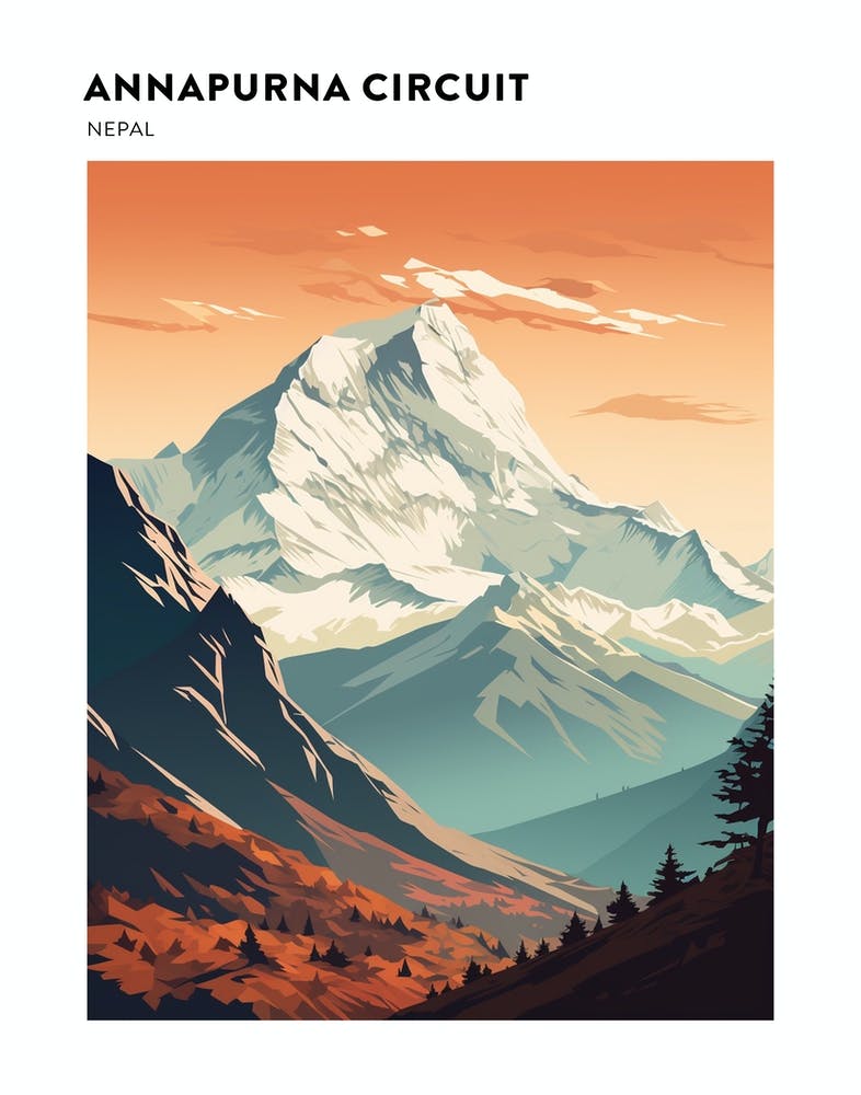 Annapurna Circuit Nepal 3 Hiking Trail Landscape Poster