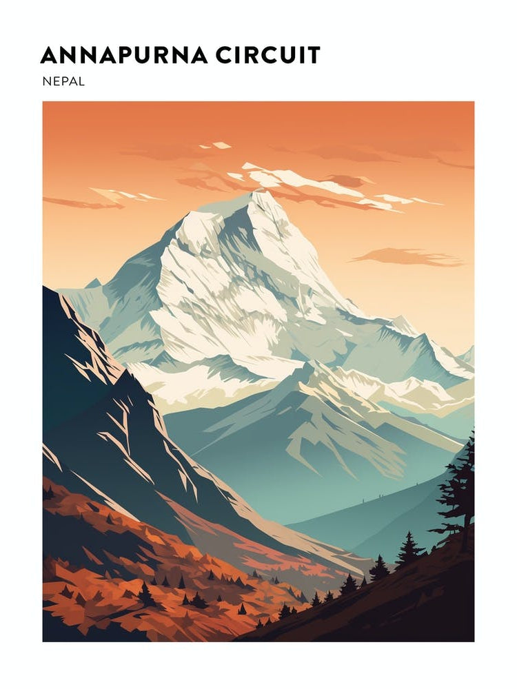 Annapurna Circuit Nepal 3 Hiking Trail Landscape Poster