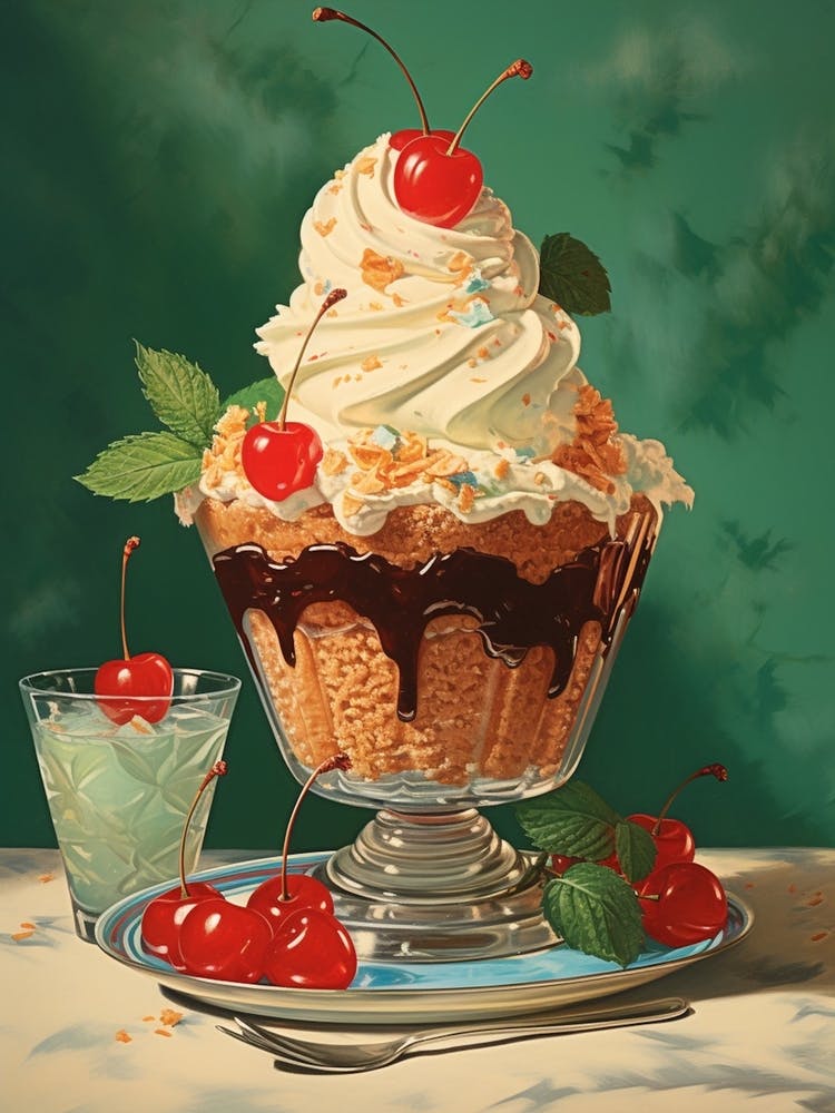 Ice Cream Sundae Vintage Cookbook Style 1