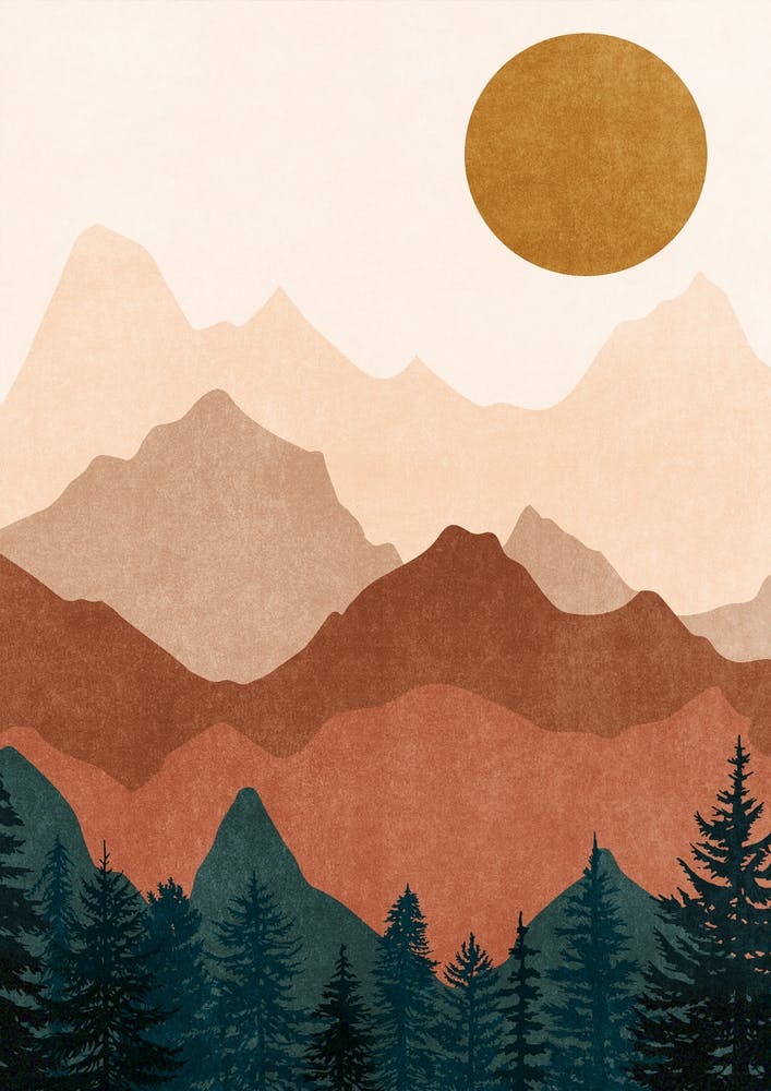 Minimalist Sunset Mountain Peaks with Sun - Set of 2 (Part 2)
