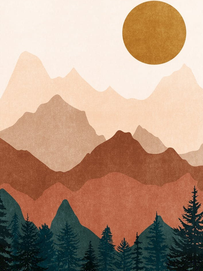 Minimalist Sunset Mountain Peaks with Sun - Set of 2 (Part 2)