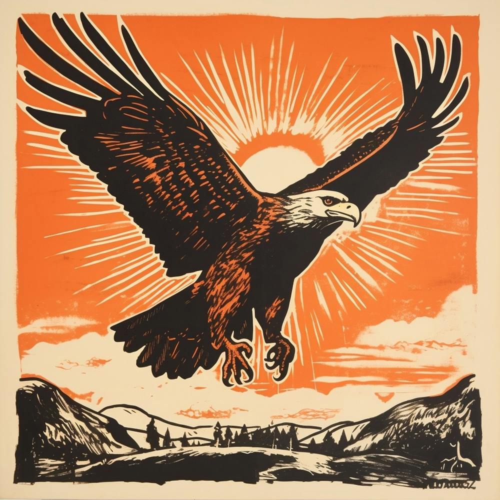 Lithographie D'Oiseau Rétro Aigle