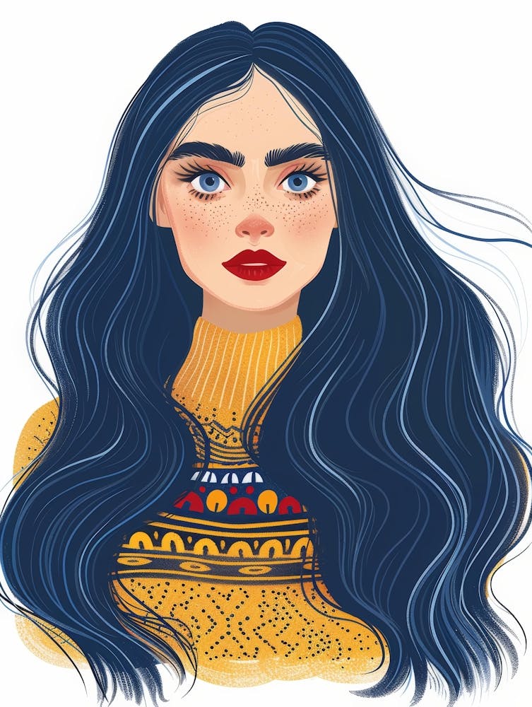 Illustration Of A Girl With Blue Hair