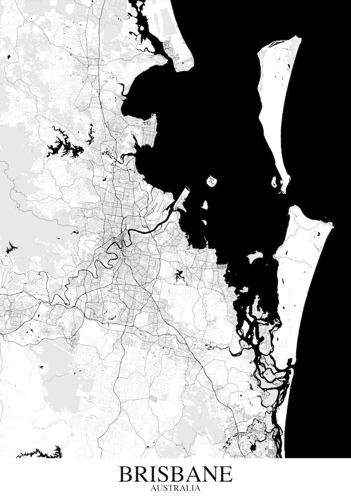 Brisbane White Black Map