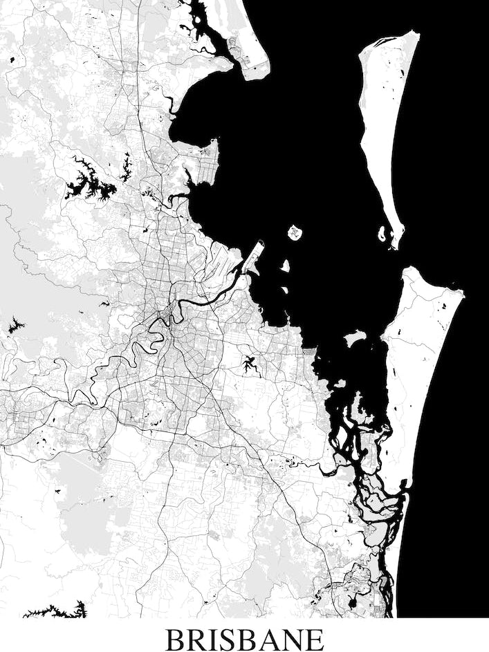 Brisbane White Black Map