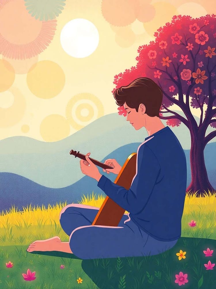 Man Playing Guitar In The Park art print