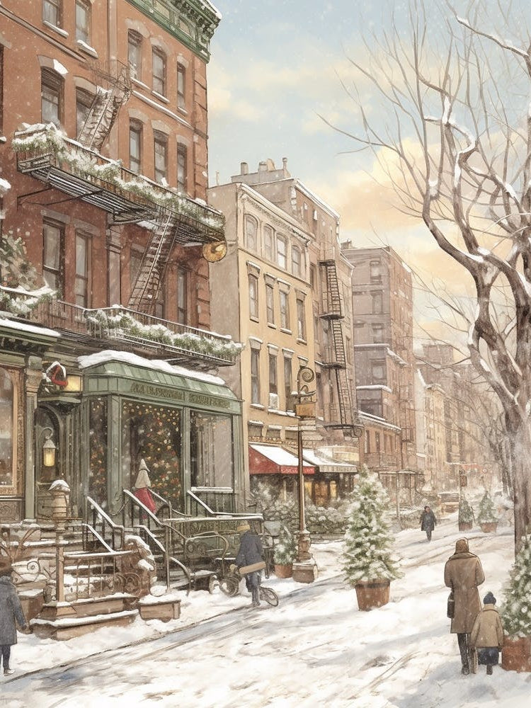 Vintage Winter Illustration New York City Usa 2