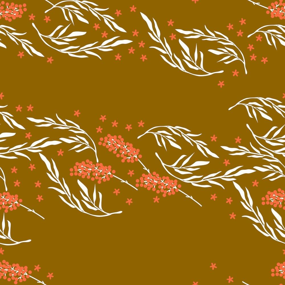 White Floral Pattern On Golden Background Square