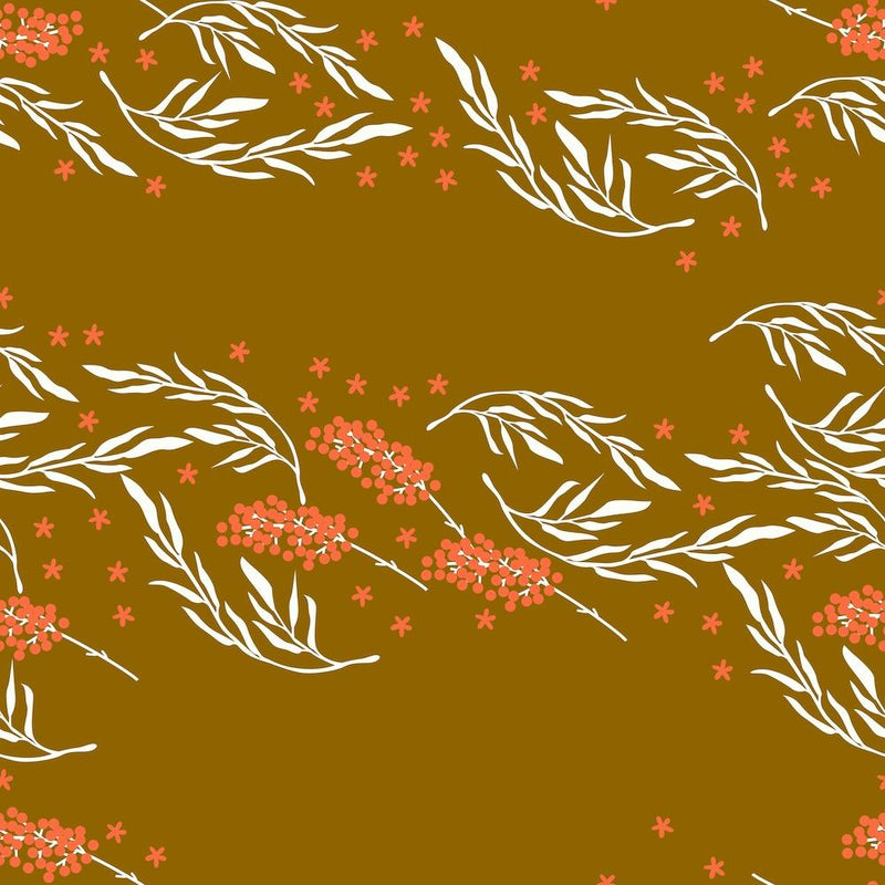White Floral Pattern On Golden Background Square