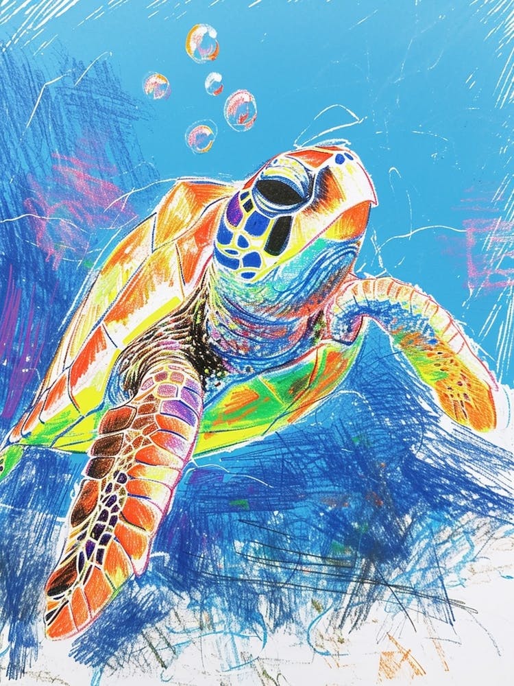 Sea Turtle Crayon Ocean Doodle 1