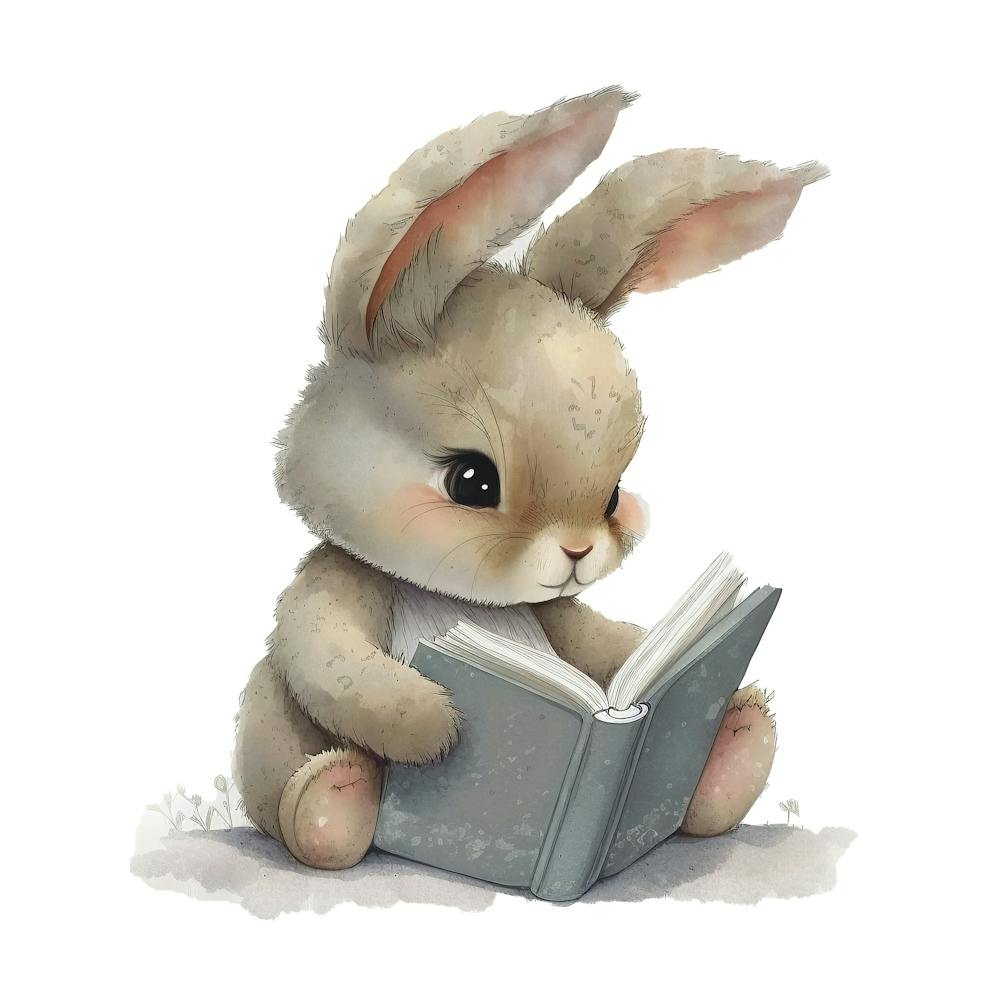 NURSERY WALL ART Rabbit Reading Print
