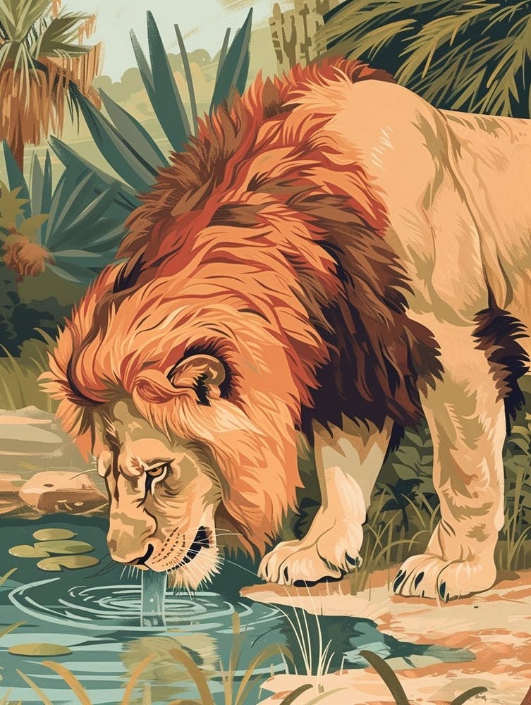 Barbary Lion Drinking Illustration 3