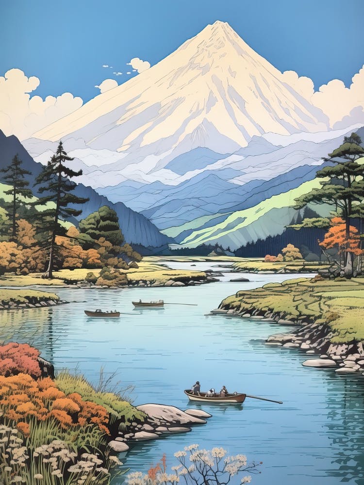 Kamikochi In Nagano, Ukiyo E Drawing 4