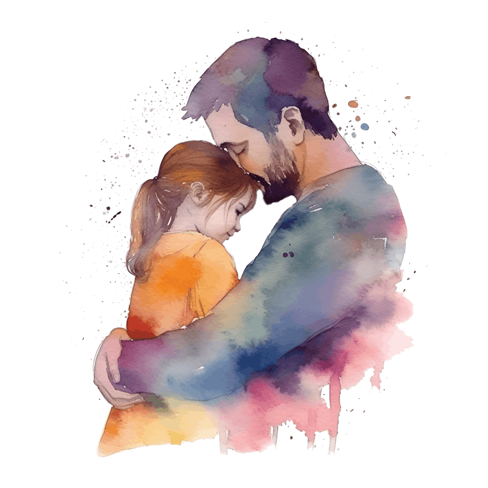Watercolor Portrait Of A Father And Daughter Father's Day
