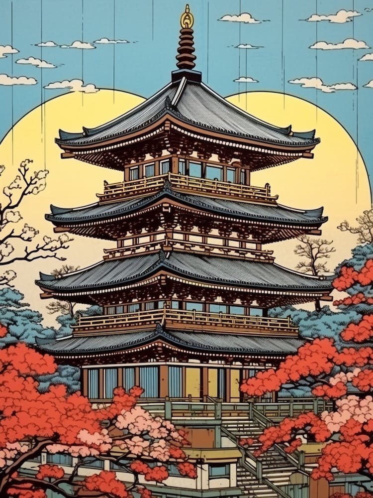 Senso Ji Temple, Japan Vintage Travel Art 1