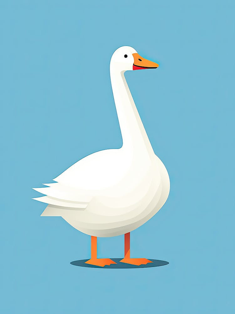 White Goose On Blue Background