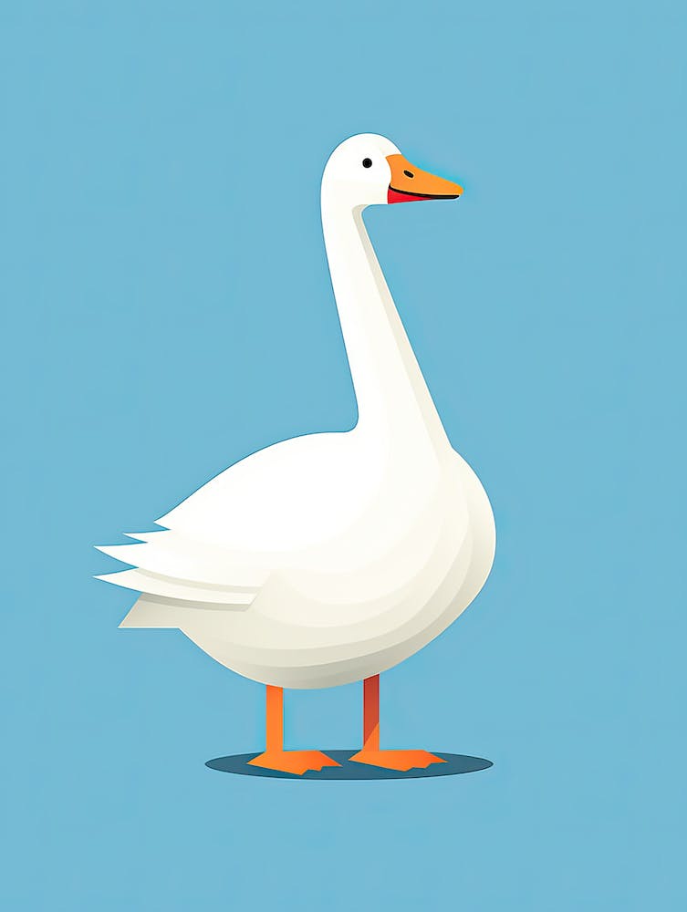 White Goose On Blue Background