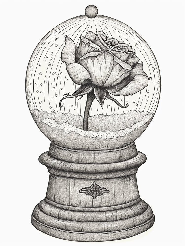 English Rose In A Globe Line Drawing 3
