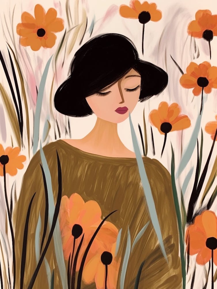 Woman With Autumnal Flowers Flax Flower 1
