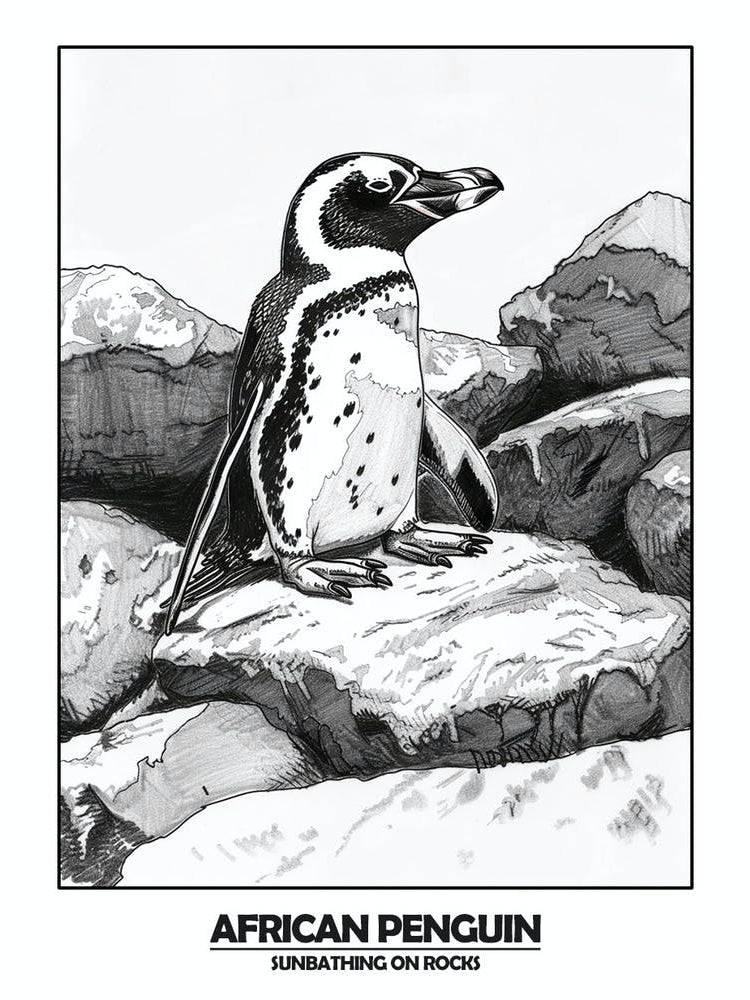 Penguin Sunbathing On Rocks Poster