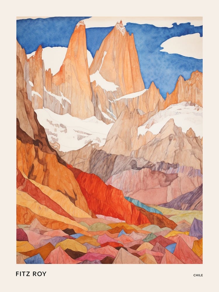 Fitz Roy Chile Argentina2 Colourful Mountain Illustration Poster