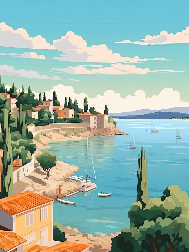French Riviera, France, Flat Illustration 2