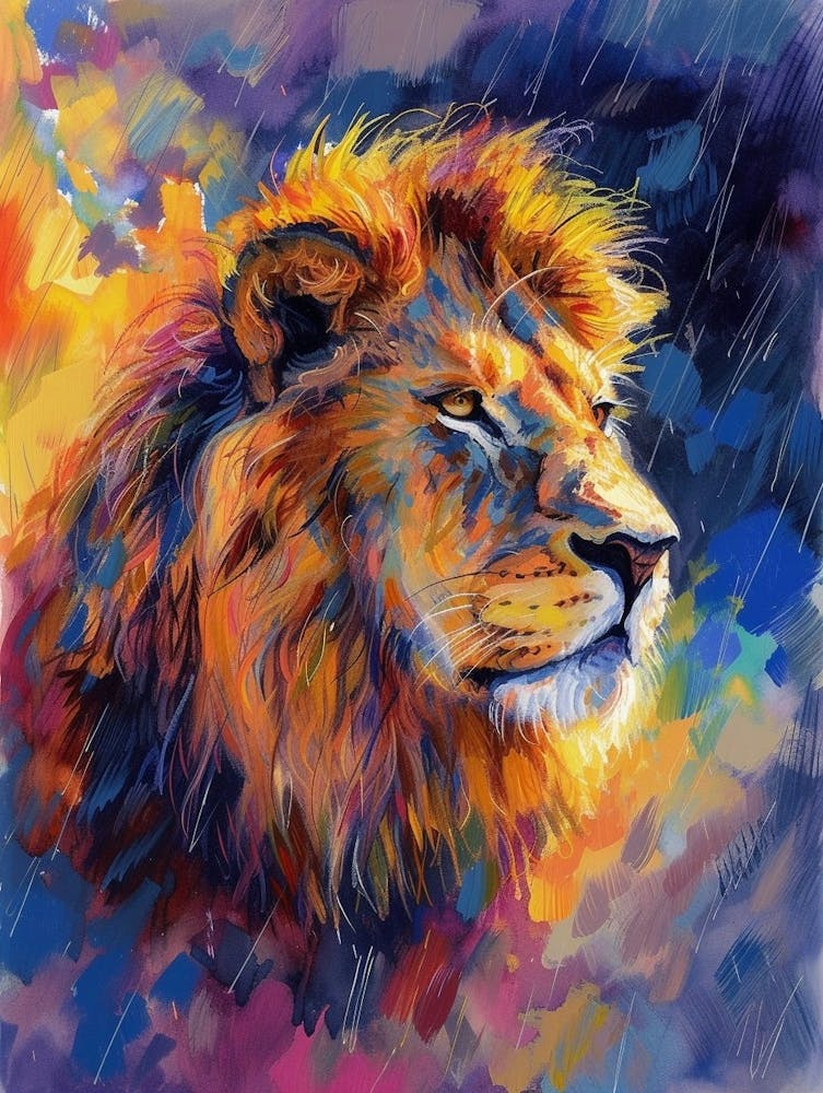 Asiatic Lion Facing A Storm Fauvist Painting 1