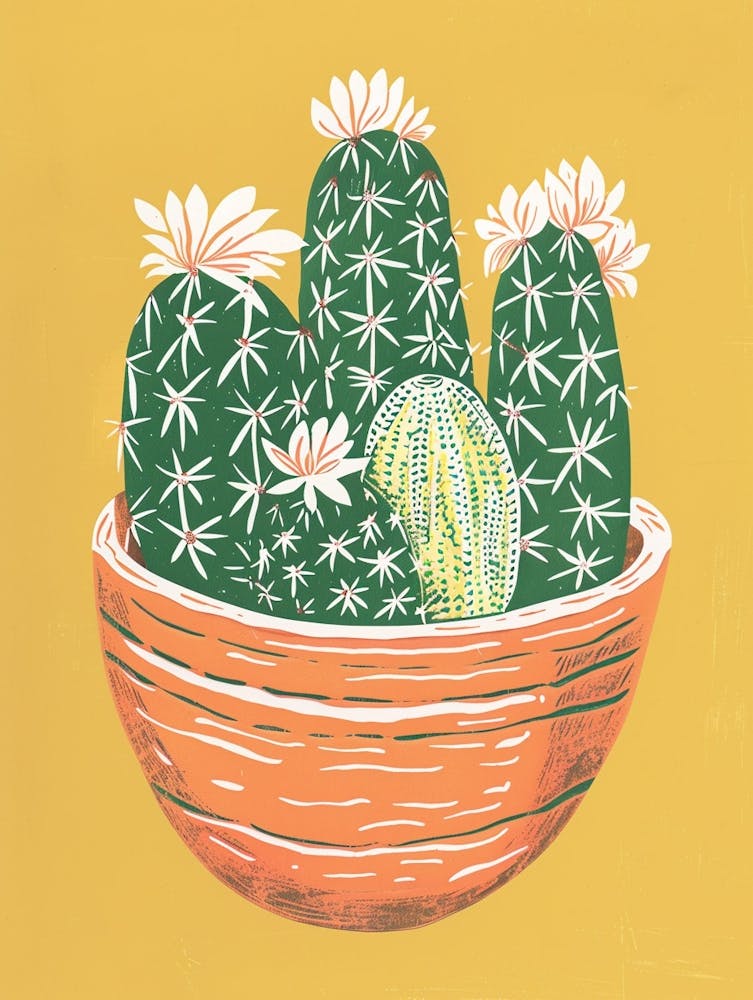 Easter Cactus Minimalist Block Print 2