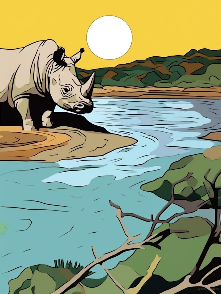 Rhino With The Sun Geometric Illustration 6