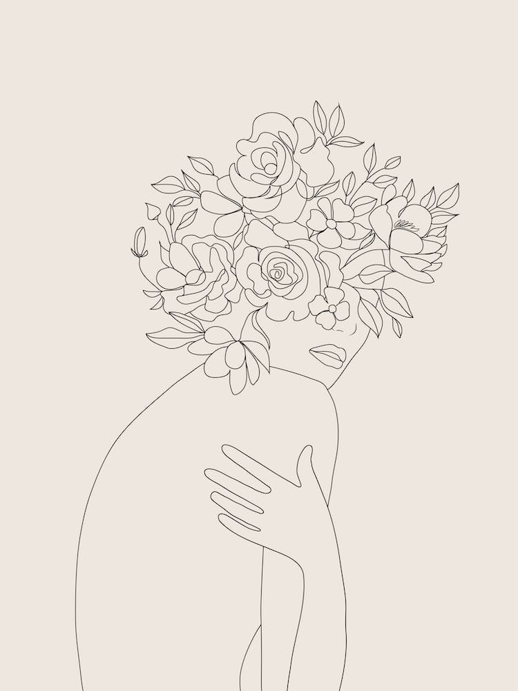 Woman With Flowers Minimal Line II