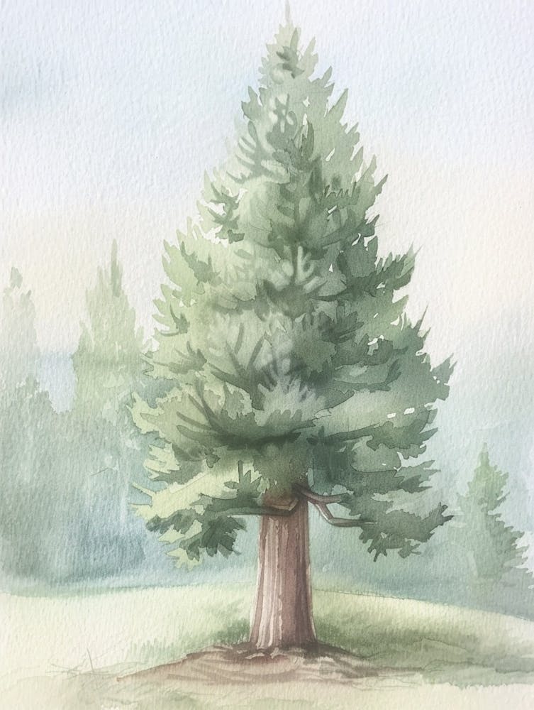 Redwood Tree Atmospheric Watercolour Painting 2