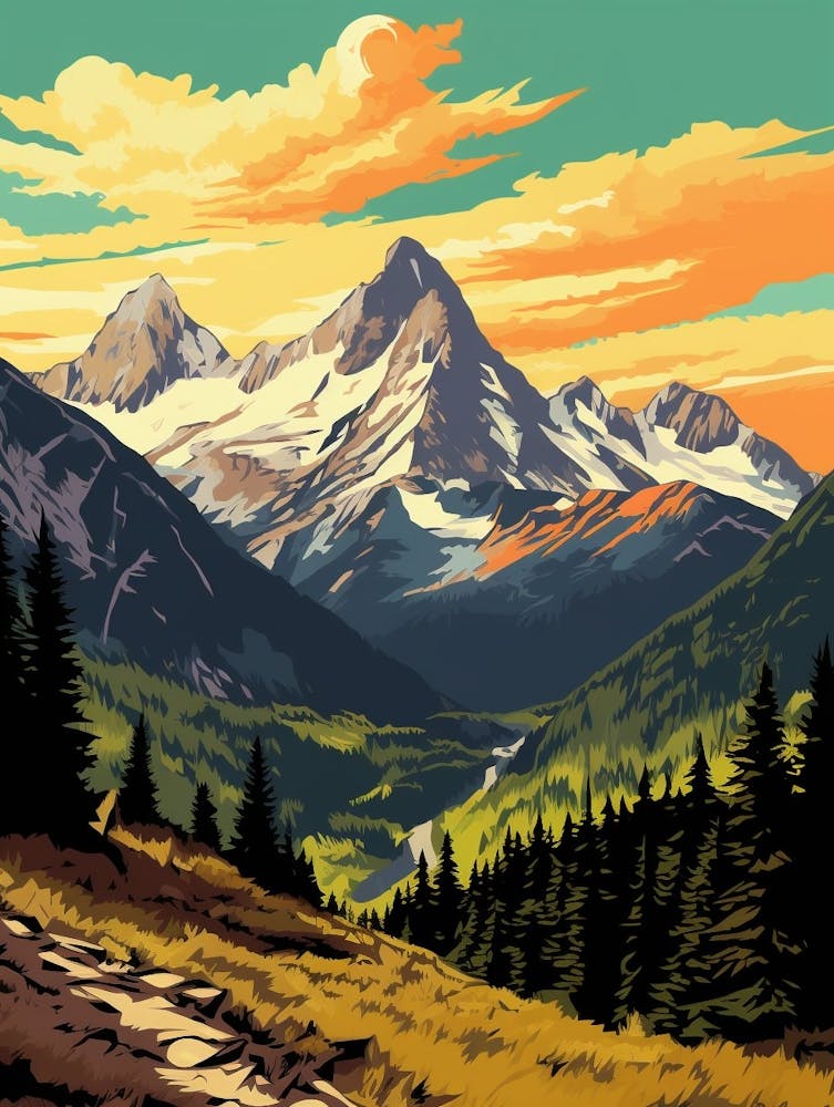 North Cascades National Park Retro Pop Art 15