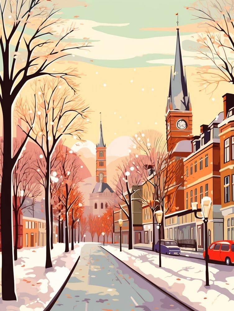 Vintage Winter Travel Illustration Glasgow United Kingdom 1