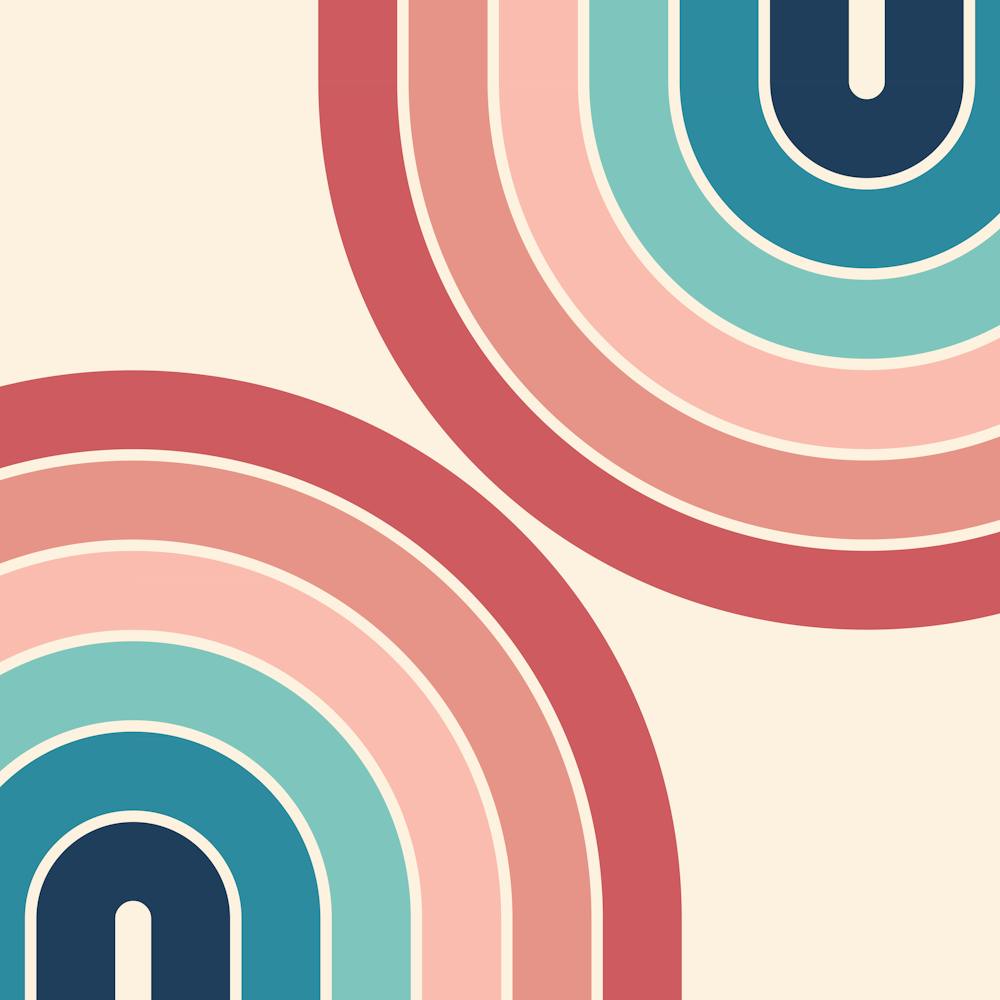 Midcentury Modern Geometric Rainbow C3 In Retro Vibes Dusty Rose Pink Navy Blue 02