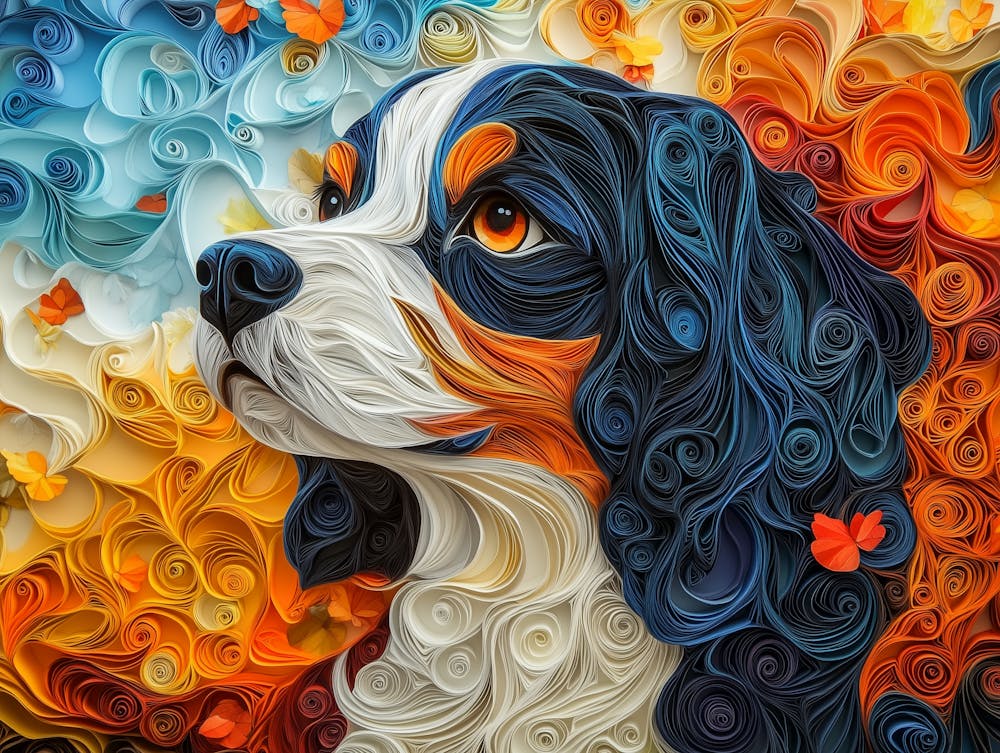 Cavalier King Charles Spaniel Paper Quill Dog Portrait II