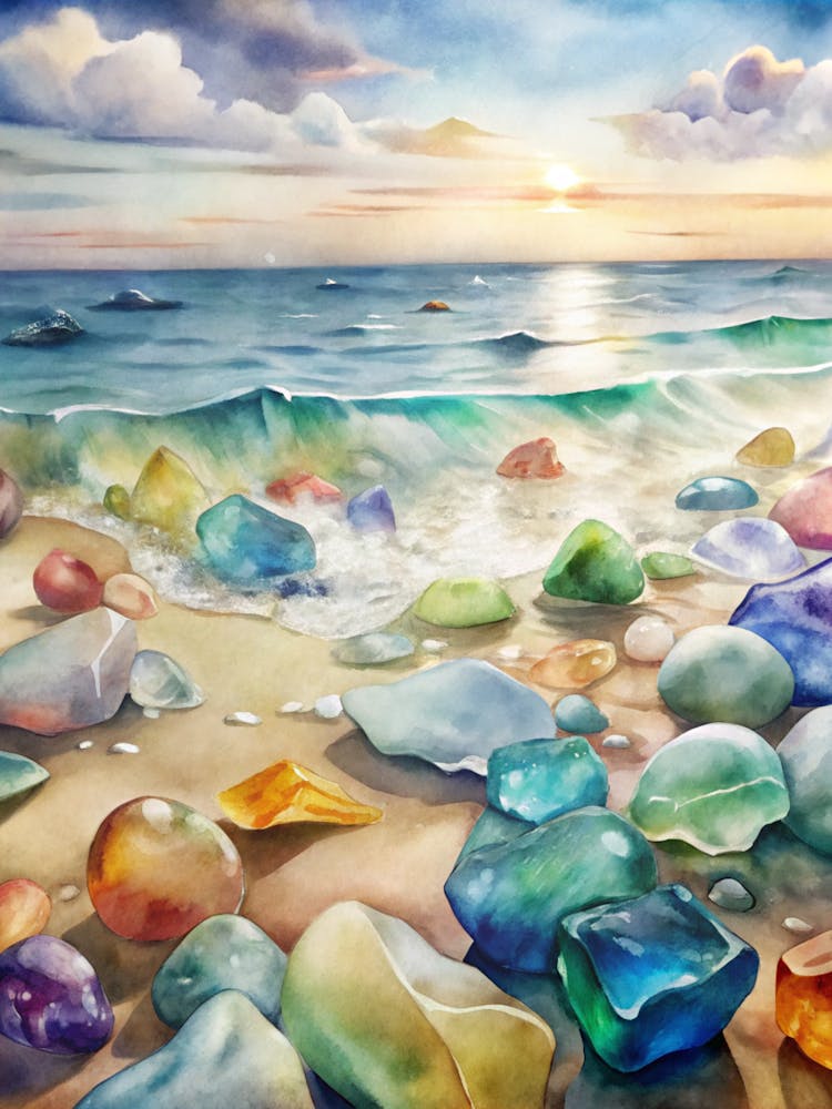 A Dramatic Design Of The Glass Beach With Colorful
