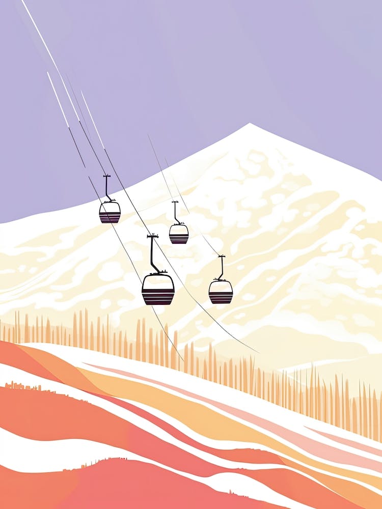 Niseko   Hokkaido, Japan, Ski Resort Pastel Colours Illustration 2