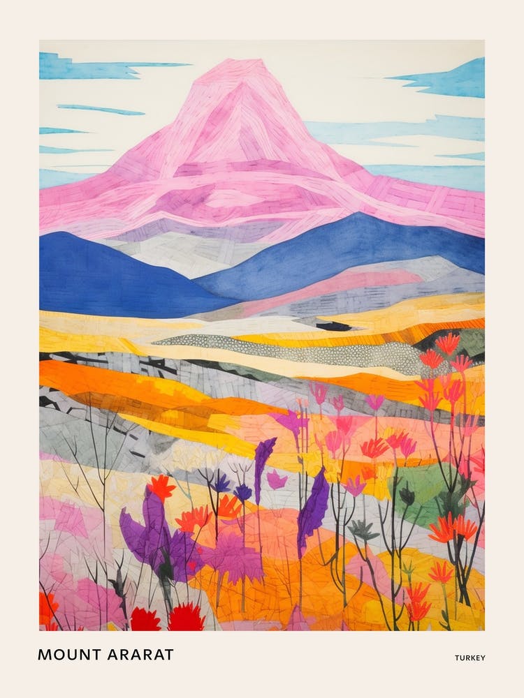 Mount Ararat Turkey 1 Colourful Mountain Illustration Poster