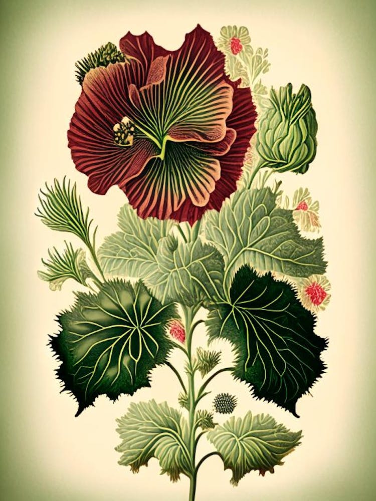 Hollyhock Wildflower Vintage Botanical 2