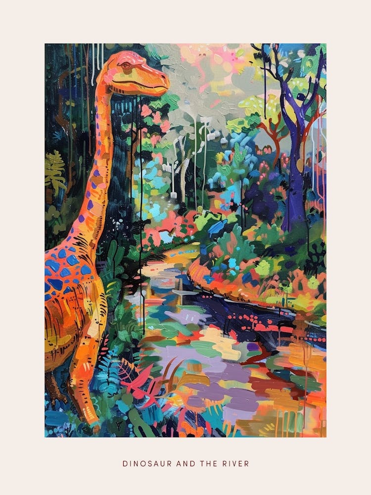Colourful Dinosaur By The River Pattern 1 Poster