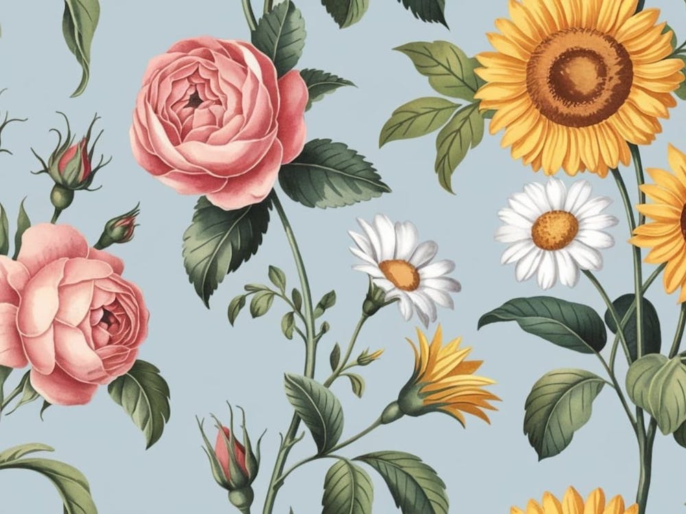 Vintage Garden Symphony - Classic Roses, Sunflowers & Daisies Floral Print